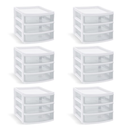 Plasticos Mq 3-Drawer Storage Cabinet 7 in. W x 6.25 in. H x 8.25 in. D in White 549-WHT6PK